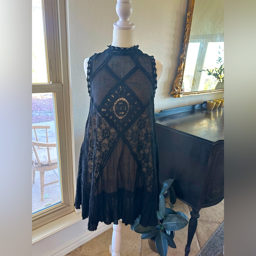 Free people black lace mini dress